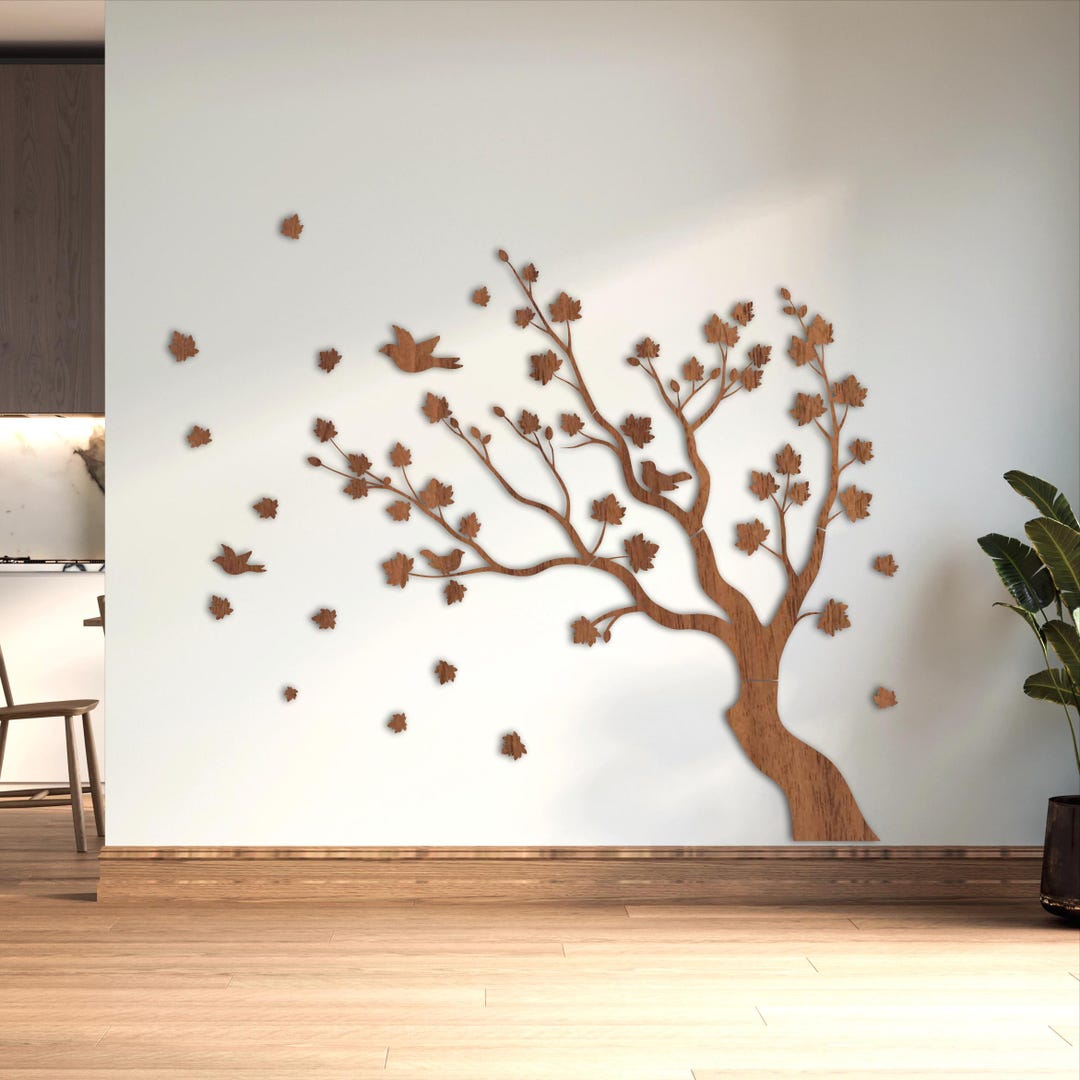 Wooden Tree Wall Decor - Living Room Wall Art - 63x61in/160x155cm, Black