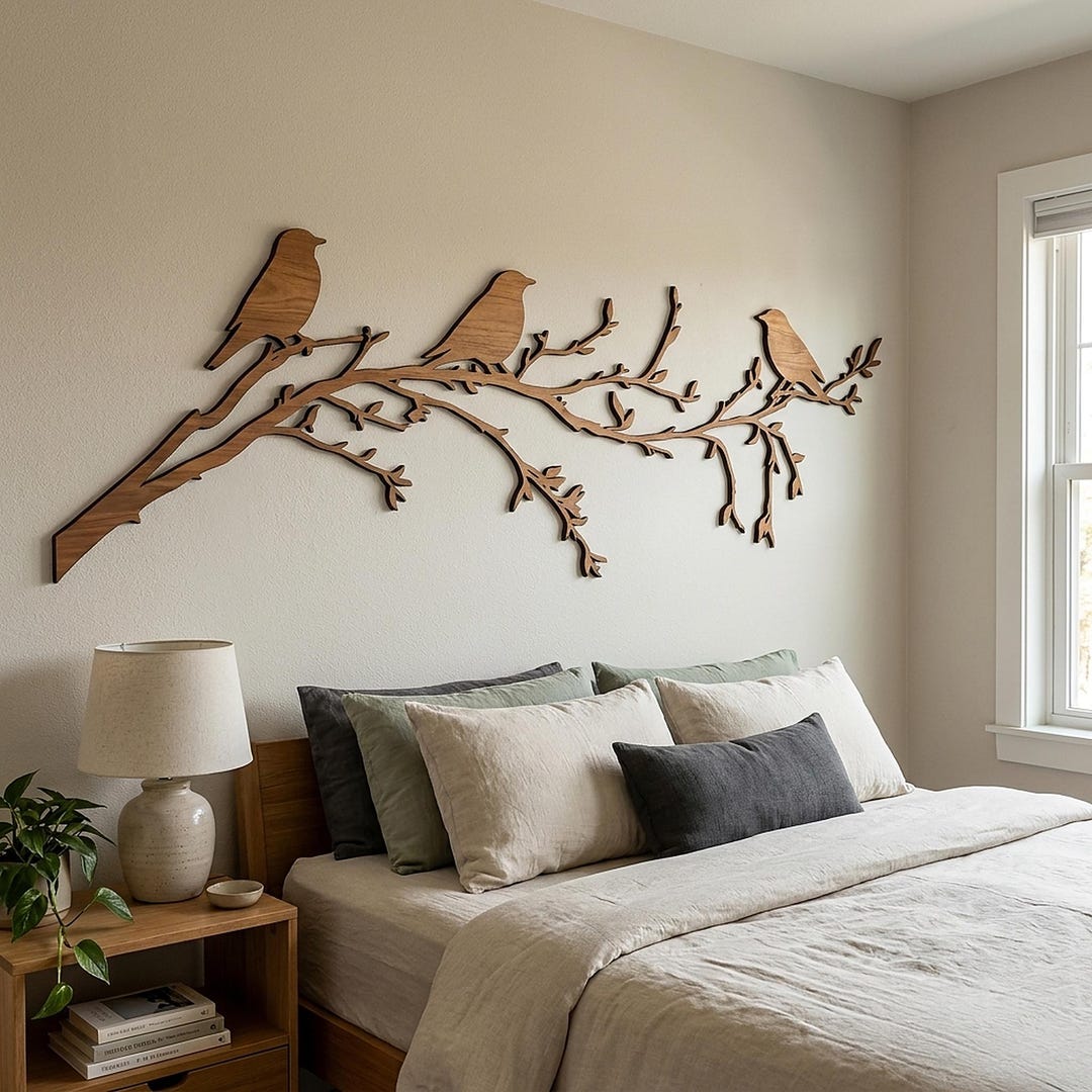 Wood Birds on Branch Wall Art, Rustic Wall Decor - Etsy