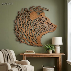 Décoration murale ours en bois, sculpture murale rustique d'animal, décoration chalet moderne, cadeau pour papa