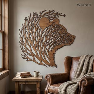 Wooden Bear Head Wall Art, Rustic Wildlife Decor