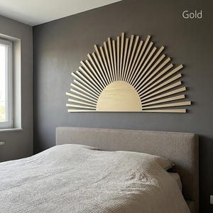 Decoración de pared con diseño de sol dorado / Decoración moderna de dormitorio estilo boho / Arte de pared con diseño de sol en madera