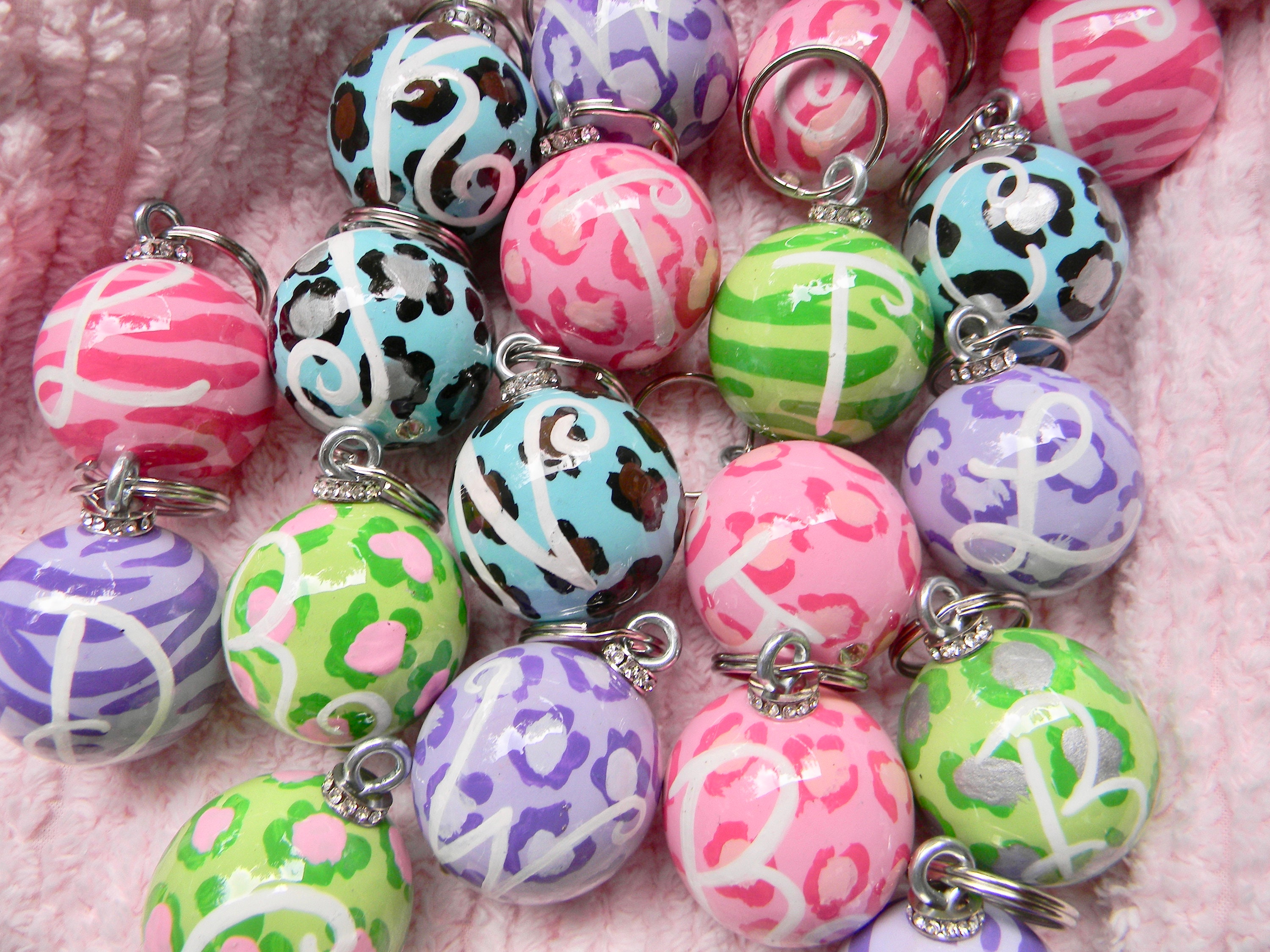 Initial Wooden Ball Keychains Key Fobs or Key rings Etsy