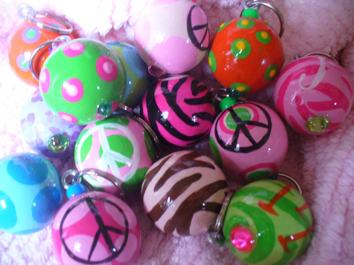 Initial Wooden Ball Keychains Key Fobs or Key Rings Etsy