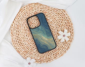 Teal & Gold Swirl Soft iPhone Case Cover for iPhone 17 16 15 Pro Max,iPhone Air/16e 15 14 Plus,Case for Mini 13 12 X XS XR SE,Christmas Gift
