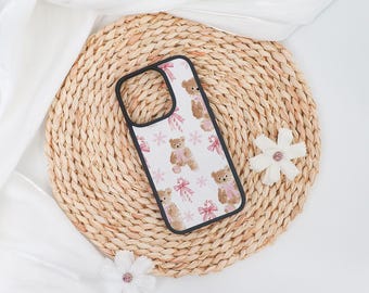 Pink Christmas Teddy Soft iPhone Case Cover for iPhone 17 16 15 14 13 12 Pro Max,iPhone Air/16e 15 14 Plus,Case for Mini 13 12 X XS XR SE
