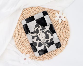 Cow Skull Spade Checkerboard Kindle Case with Strap,Personalized Case for PaperWhite 11/12th,Kindle 11/12/Colorsoft Cover Case,Flat Printing