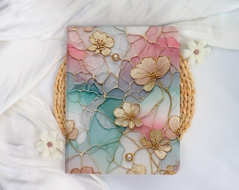 Stained Glass Floral iPad Case with Apple Pen Slot,iPad Cover for iPad A16,Custom iPad Mini 8.3/7.9,iPad Pro 2025-11/13" Air 7,Flat Printing