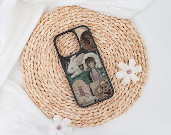 Vintage Girl & White Rabbit Soft iPhone Case Cover for iPhone 17 16 15 14 Pro Max,iPhone Air/16e 15 14 Plus,Case for Mini 13 12 X XS XR SE