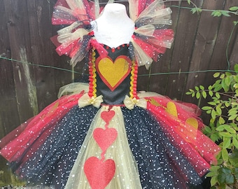 Set Costume Regina Di Cuori Per Ragazze – 6 Pezzi: Tutù, Corona, Bacchetta, Collana, Orecchini E Calzini, Rosso E Nero, Per Halloween E Carnevale