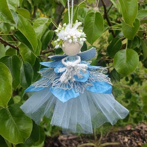 Blue and Silver Fairy Wire Doll - Shelf Sitter, Flower Girl Gift, Birthday Present, Miniature Fairy Doll, Fairy Gift, Fairy Lover