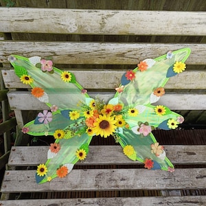 Sunflower Fairy Wings Costume: Iridescent Fabric, Floral Butterfly Wings
