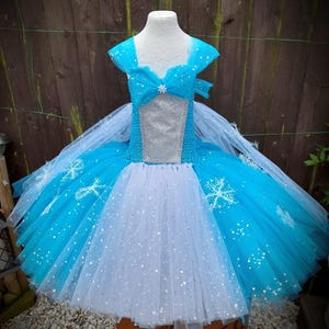Elsa Frozen Princess Tutu Dress: Turquoise, Silver Tulle, Snowflake Detail
