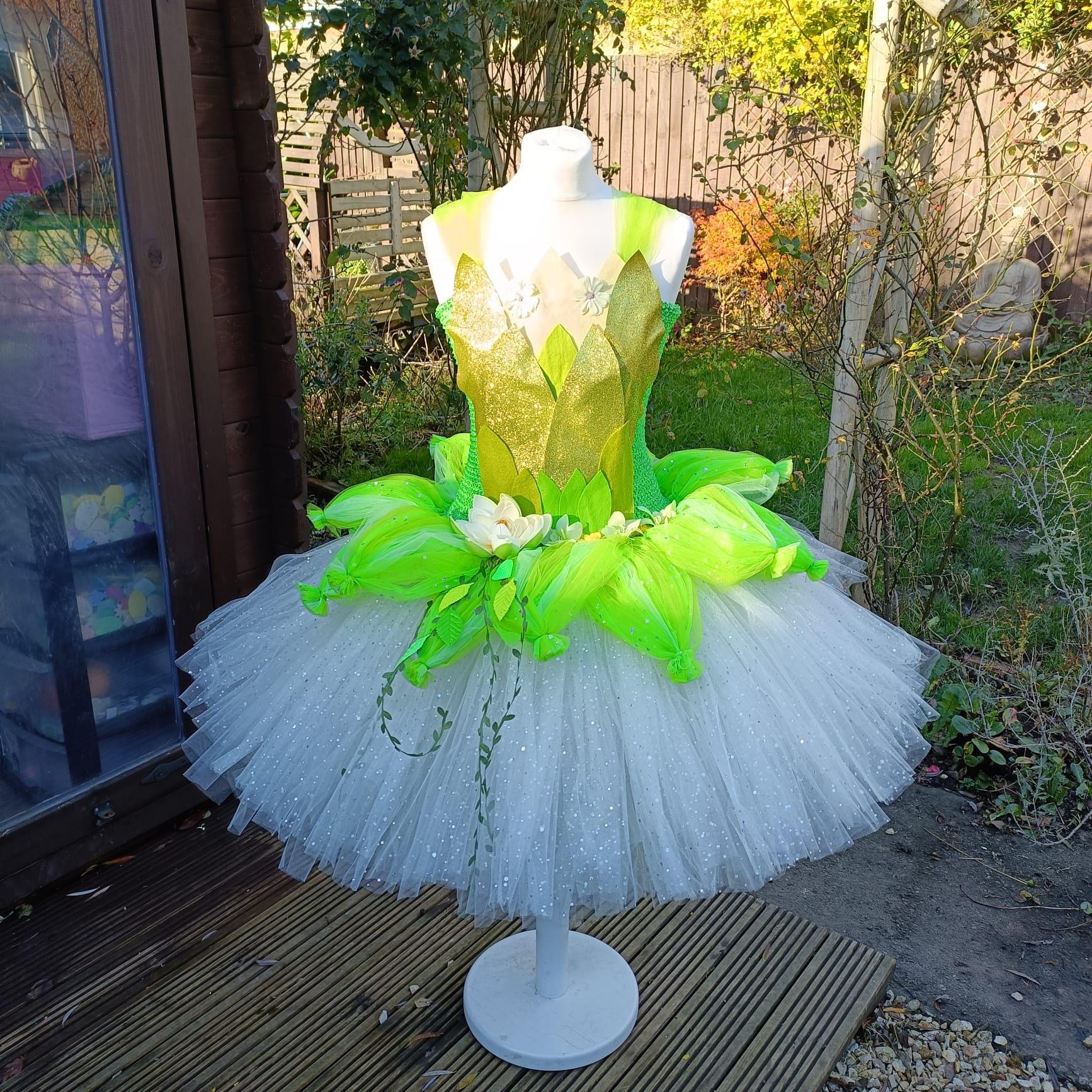 green emerald velvet dress 4pcs Girl's Costume Set Tutu Skirt with Wings Headband and Fairy Kids Performance Party Costume (Blue) main image 1