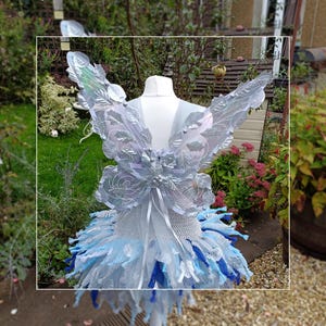 Elaria the Flower Fairy Costume Butterfly Wings - fits both adults and children - dressing up, birthday, Halloween, Christmas party Silver