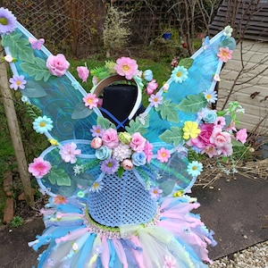 Flower Fairy Costume Wings: Iridescent Blue, Lilac & Pink