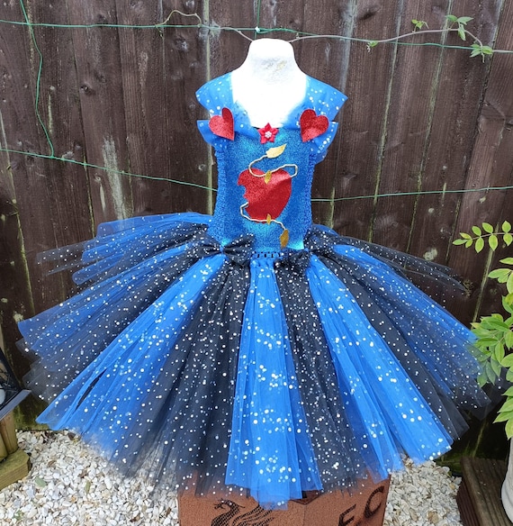 evie descendants costume blue dress Evie Descendants Costume for Girls Royal Blue Fancy Tulle Tutu Dress Kids Halloween Carnival Party Princess Dress Up Clothes Set