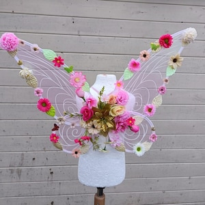 Pink Flower Fairy Wings: Gold Floral Costume, Adult & Child