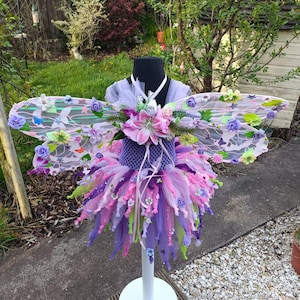 Flower Fairy Wings Costume: Iridescent Dragonfly Wings with Flowers