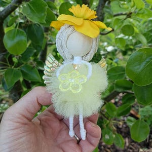 Lemon Yellow Pom Pom Fairy Wire Doll - Shelf Sitter, Flower Girl Gift, Birthday Present, Miniature Fairy Doll, Fairy Gift, Fairy Lover