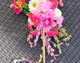Baguette magique de fée des fleurs rose et or Melia la fée des fleurs - Déguisement d'anniversaire Déguisement de Noël d'Halloween