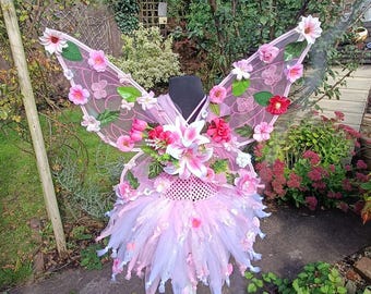 Pink Stargazer Lily Flower Fairy Wings Costume: Butterfly, Flowers, Iridescent Fabric