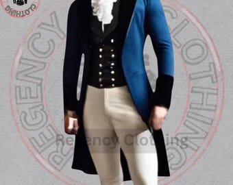 Men's Blue Wool Regency Tailcoat Suit – Handmade Victorian Style