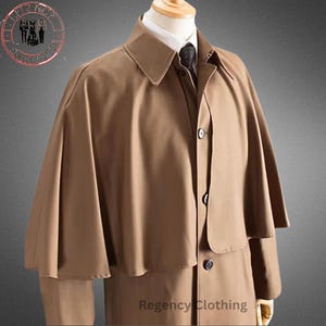 Limited Edition Men&#39;s Victorian Inverness Cape Coat - Garrick Coachman Style | Elegant Beige Formal Slim-Fit Herrenmantel Cape