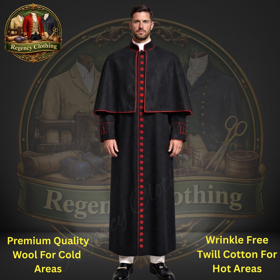 Black Clergy Wool Cassock With Different Color Trim & Buttons - and ...