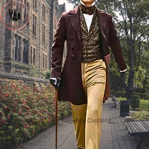 Custom Men&#39;s Regency Wool Tailcoat – 18th Century Historical Jacket – Handmade Bridgerton-Inspired Regency Coat – Elegant Period Tailcoat