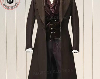 Brand New Men&#39;s Colin Bridgerton Brown Trench Coat – Military-Inspired Frock Coat – Civil Officer Style – 18th Century & 80s Vintage Design
