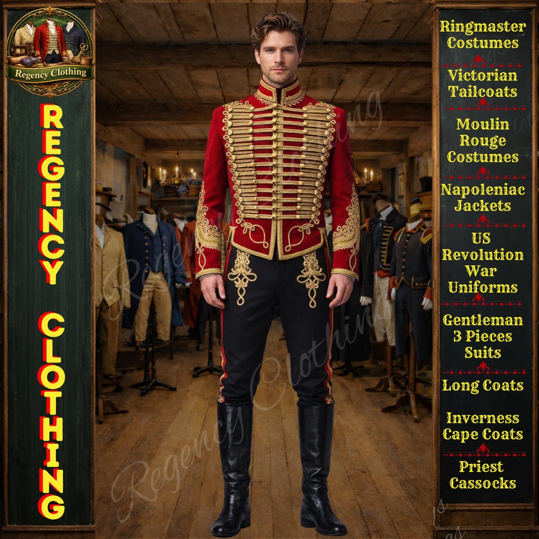 Men's Greatest Showman Ringmaster Napoleonic Officer Hussar Red ...