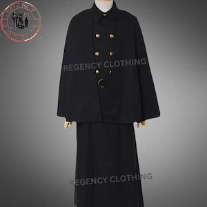 New Customized Black Wool Sherlock Holmes Inverness Cape Coat –100% Wool Historical Cloak – Victorian Steampunk Cape for Formal Wear