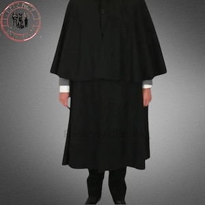 Men&#39;s Black Wool Inverness Cape Coat – Classic Callahan Frock Duster Overcoat – Timeless Cape Design for Christmas, Formal Events & Vintage