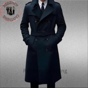 New Stylish Custom Made Handcrafted Men&#39;s Wool Trench Coat – Custom Victorian Steampunk Long Coat for Timeless Elegance & Vintage Fashion –