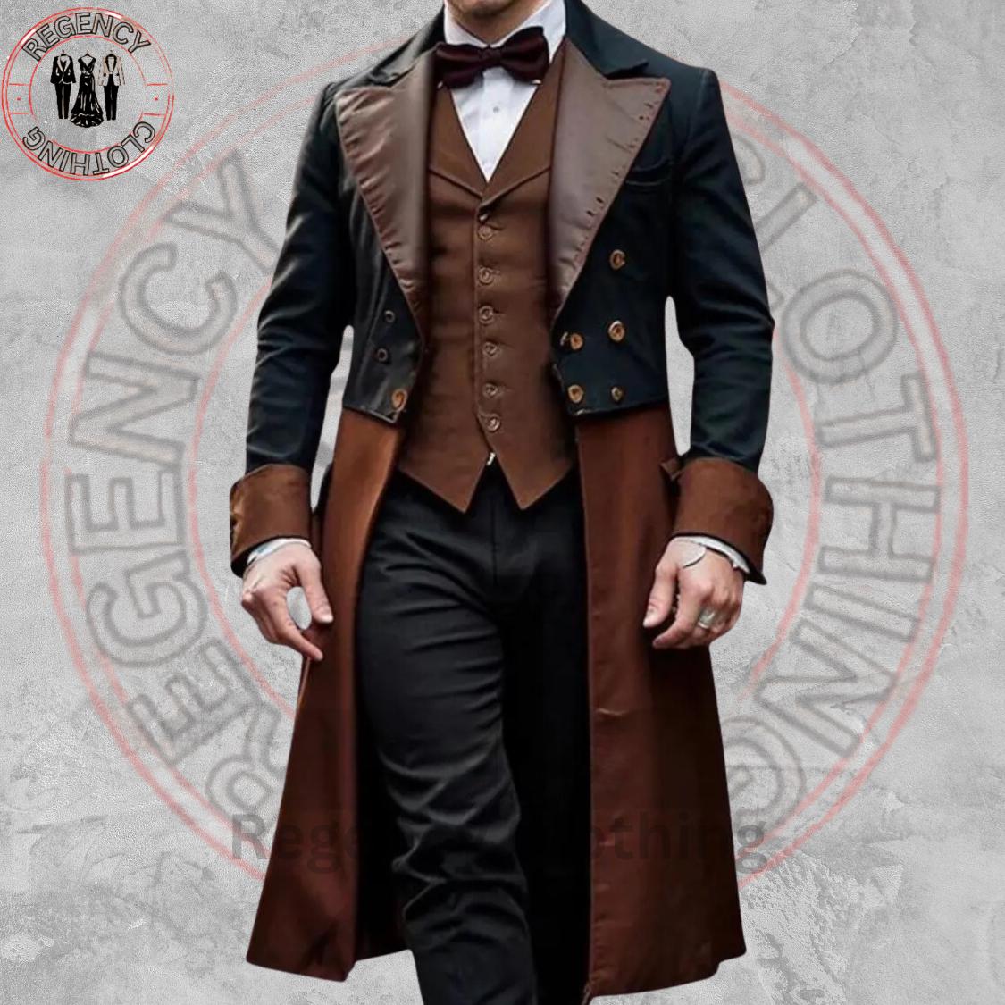 Men's Wool 18th Century Frock Coat - Military Steampunk Victorian Jacket - Elegant Vintage Outerwear for Event