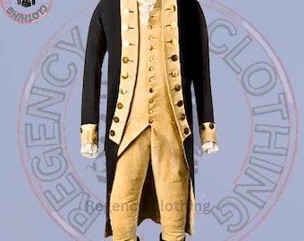 Men's 4th July US Revolution 250th - Men's 18th Century Dark Navy Blue Wool Coat - George Washington Style, Historical Reenactment