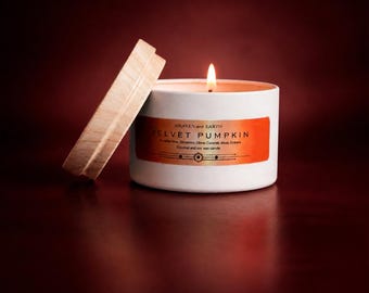 Velvet Pumpkin - Scented Luxury Fragrance Candle by Heaven and Earth, Coconut Soy Wax, Travel Candle