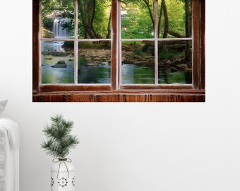 Waterfall Window View Wall Mural, Self Adhesive Vinyl Decal