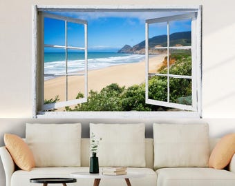 California-Big Sur beach-Wall mural window, self adhesive open window view-4 sizes available-perfect gift
