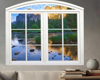 Wall mural window, self adhesive, yosemite-curved window frame-3 sizes available-perfect gift