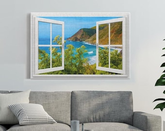 Ready to Hang Canvas Wrap - Window Frame View With Big Sur Coastline