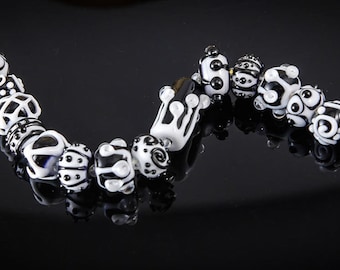 Simple Elegance 3- Black and White Lampwork Glass Beads