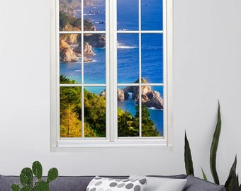 Wall mural window, self adhesive, ocean window view-vertical-California Coastal Cliffs