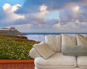 Giant Wall Mural Decal, Big Sur Coast with Lighthouse, 8 feet by 13 feet