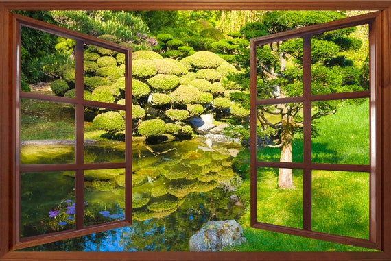 Wall Mural Window Self Adhesive Zen Garden Window View 3 Sizes Etsy
