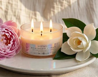 Luxury Fragrance Candle by Heaven and Earth - Southern Charm -  3 wick Glass Candle Bowl - 10 oz wax fill