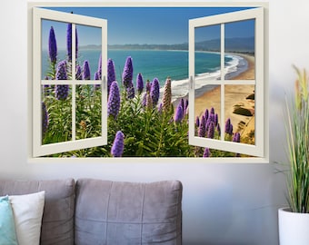 Wall mural window, self adhesive, window view-4 sizes available-Stinson Beach-perfect gift