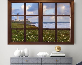 Wall mural window, self adhesive, Big Sur window view-4 sizes available-perfect gift