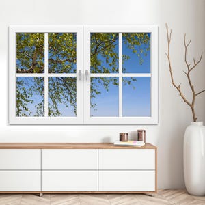 Wall mural window, self adhesive, tree branch and blue sky--perfect gift