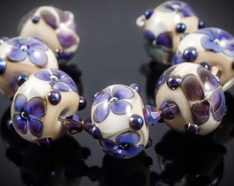 Spring Violets- Lampwork Glass Bead Set
